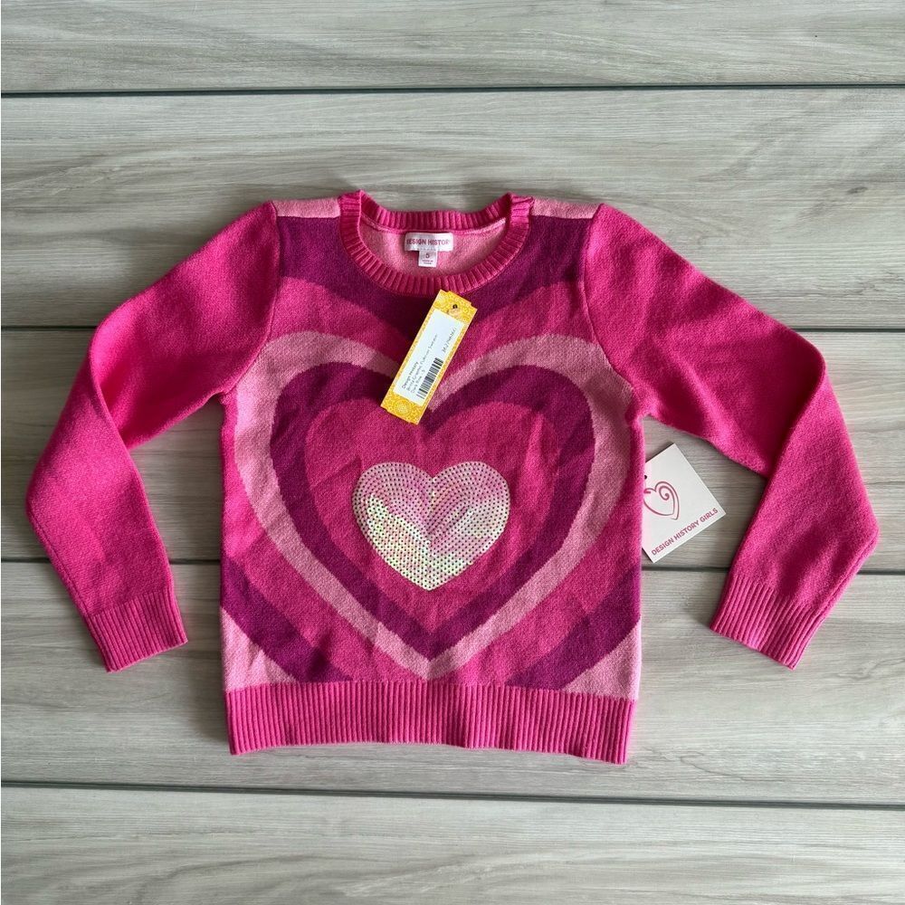 Design History Heart Sweater Pink Size 5 NWT